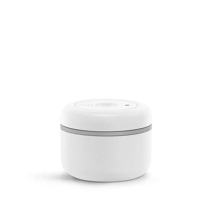 .4 Liter white cylindrical container with lid on a white background