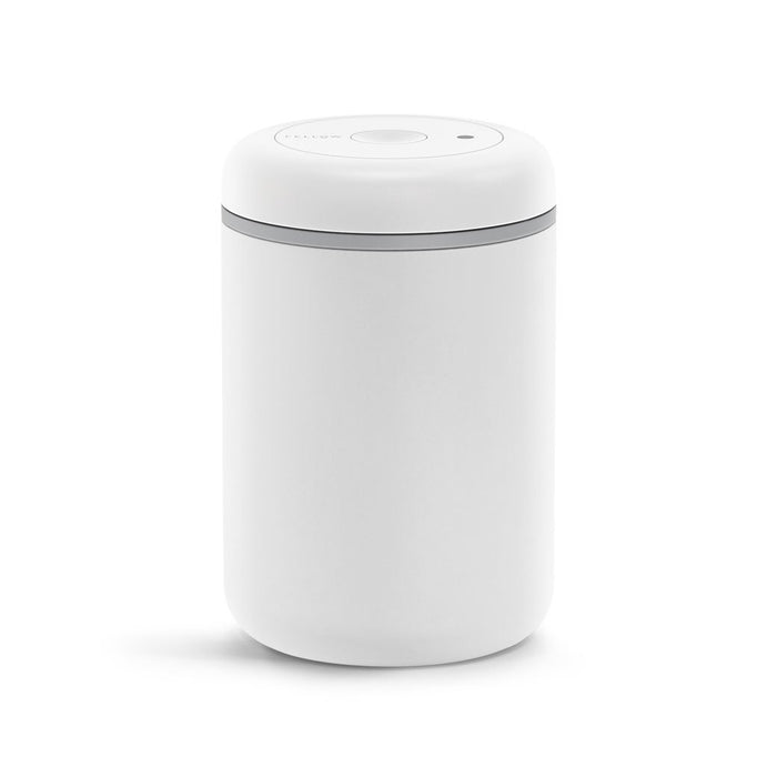 1.2 Liter white cylindrical container with lid on a white background
