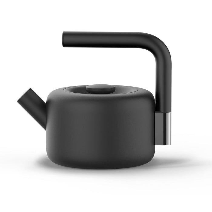 Black teapot with a modern design on a white background