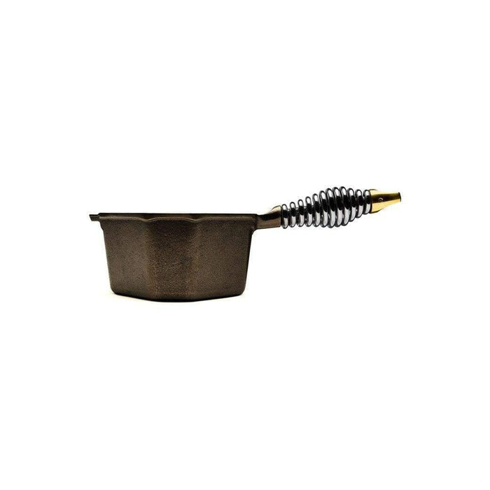Side view of FINEX 1 Qt. Cast Iron Sauce Pan displayed on a white background
