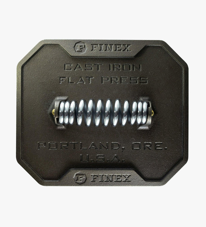 Top view of FINEX 8'' Cast Iron Flat Press displayed on white background