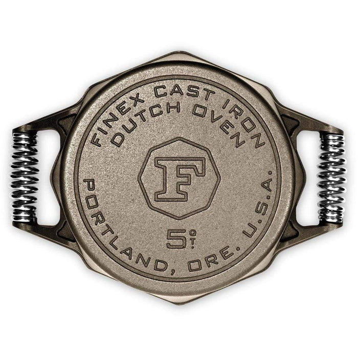 FINEX 5 Qt. Cast Iron Dutch Oven with stamp displayed on a white background