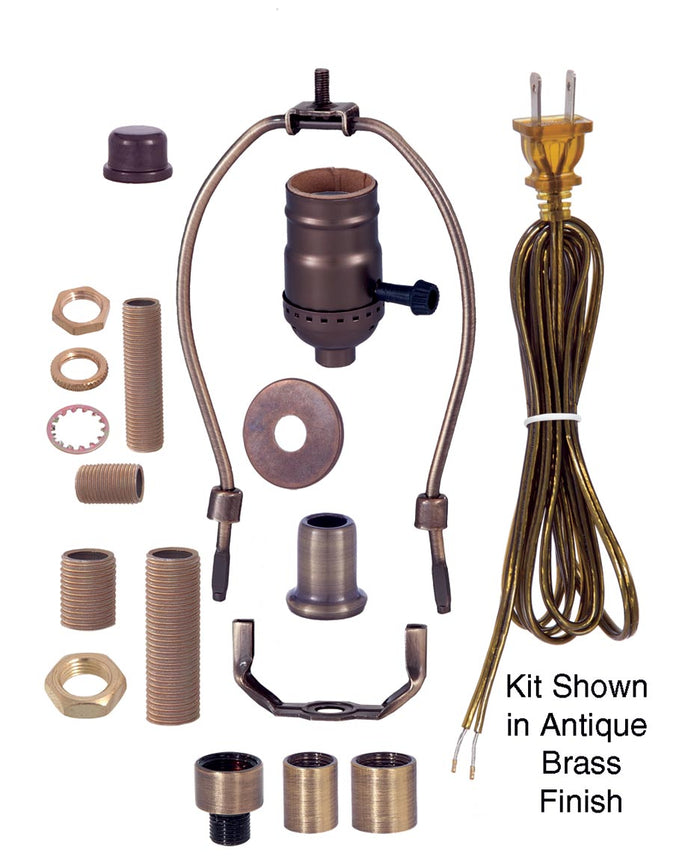 Floor Lamp Wiring Kit w/3-Way Turn Knob Lamp Socket, Choice of Finish and Harp Size