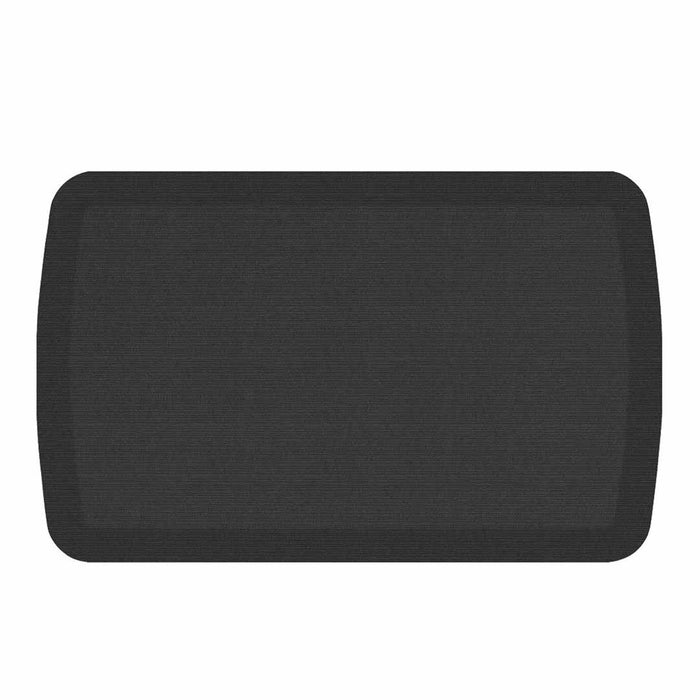Top view of 20 x 32 gelpro grasscloth charcoal basics anti fatigue kitchen comfort mat displayed on a white background