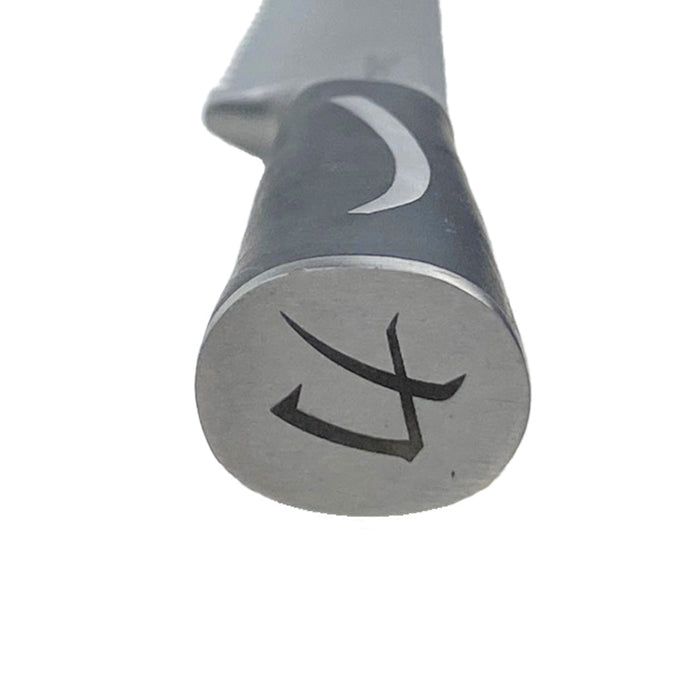 View of knife handle displayed on a white background