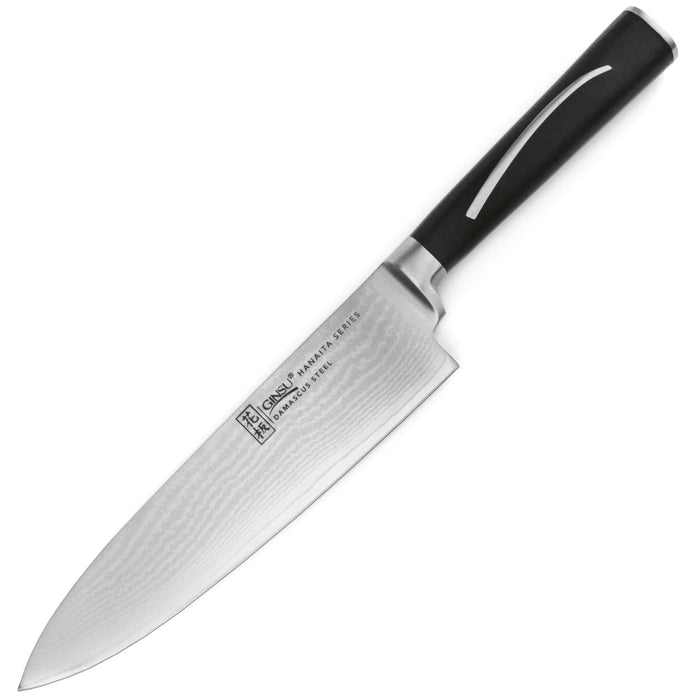 Ginsu Forged Damascus 8″ Chef's Knife displayed on a white background