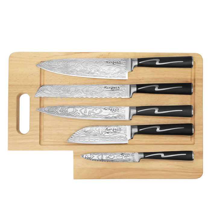 Ginsu Forged Marquee 5 Piece Prep Set with Cutting Board displayed on a white background