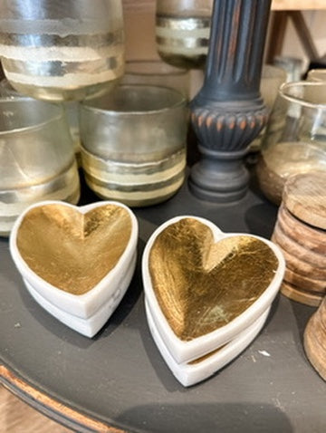 Gold foil marble heart dish