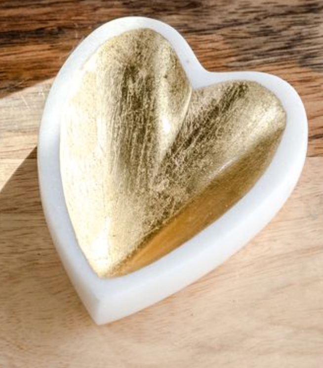 Gold foil marble heart dish