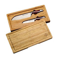 Hammer Stahl 2-Piece Santoku Set with Bamboo Case with knives inserted into bamboo case with lid on the side displayed on a white background