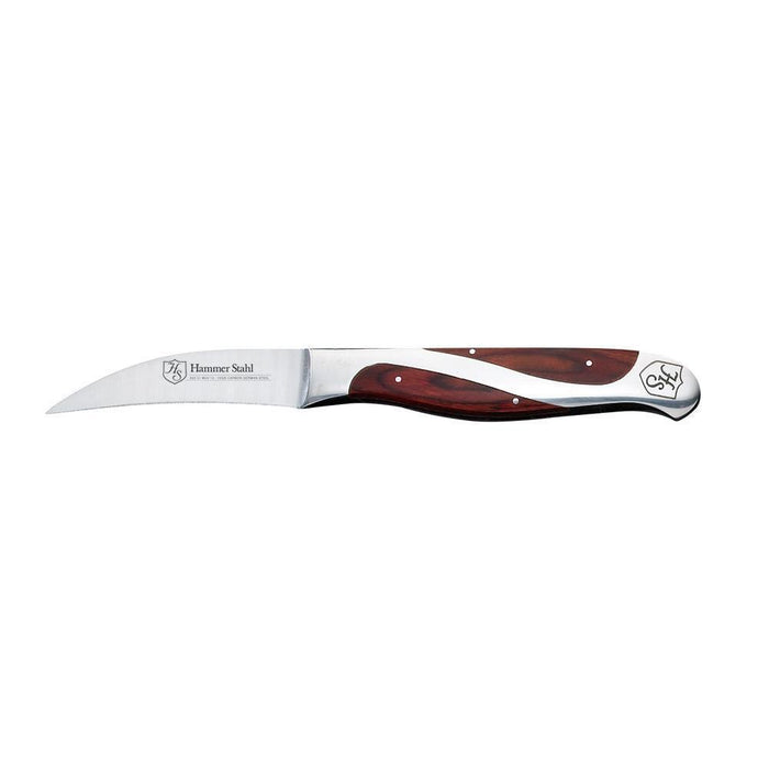 Hammer Stahl 3″ Bird's Beak Paring Knife displayed horizontally on a white background