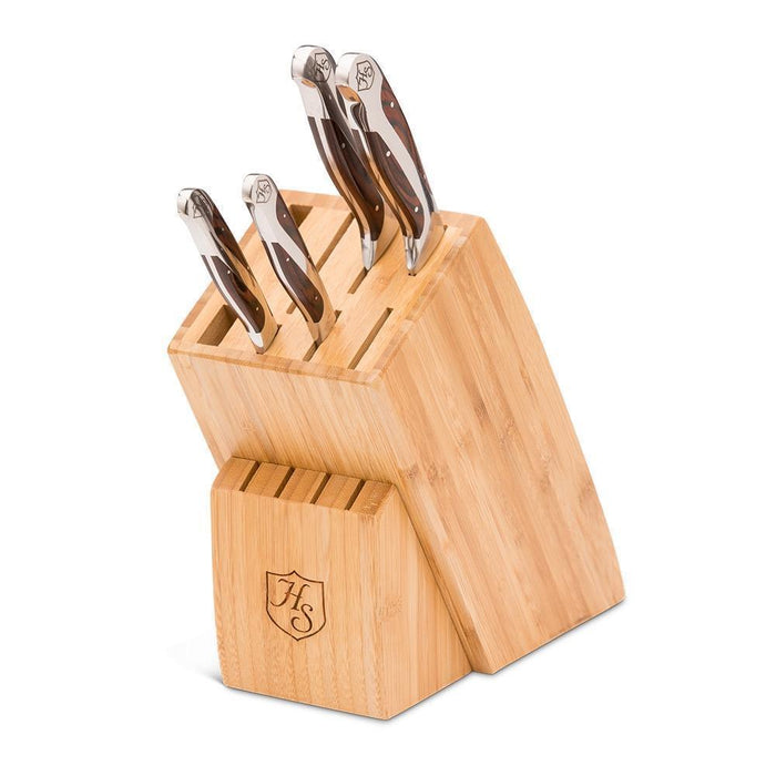 Hammer Stahl 5-Piece Core Cutlery Set inserted into a wooden knife block displayed on a white background