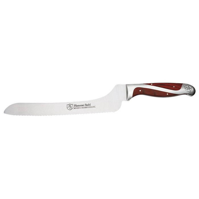 Hammer Stahl 9″ Offset Bread Knife displayed horizontally on a white background