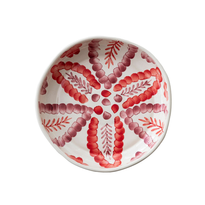 Hand-Painted Stoneware Serving Bowl with Botanical Design (Each One Will Vary)