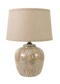 Hand-Painted Stoneware Table Lamp with Linen Shade & Inline Switch