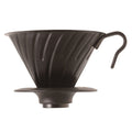 Matte black Hario V60 coffee dripper displayed on a white background