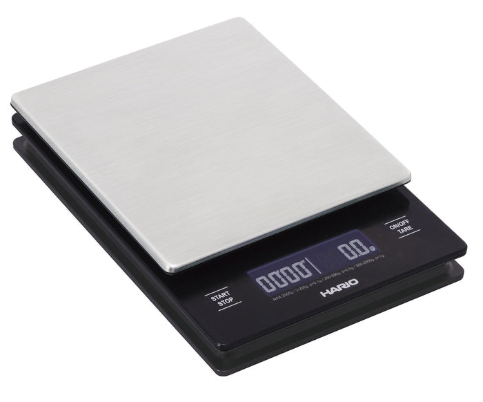 Metal Hario V60 drip scale displayed on a white background
