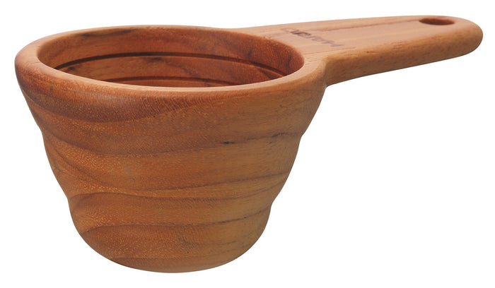 Wooden Hario V60 measuring spoon displayed on a white background