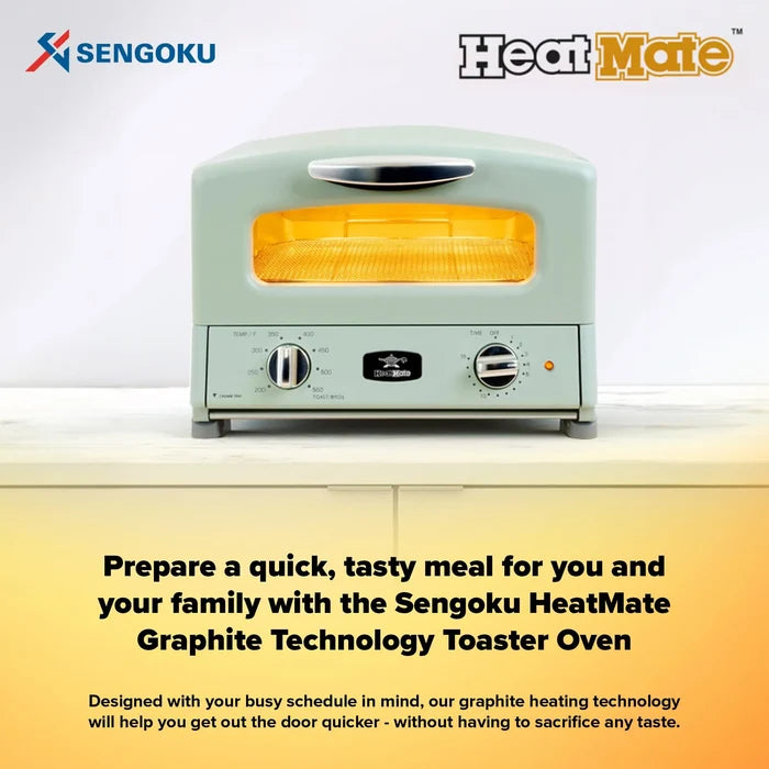 Sengoku HeatMate Graphite Technology mint green Toaster Oven on a white background