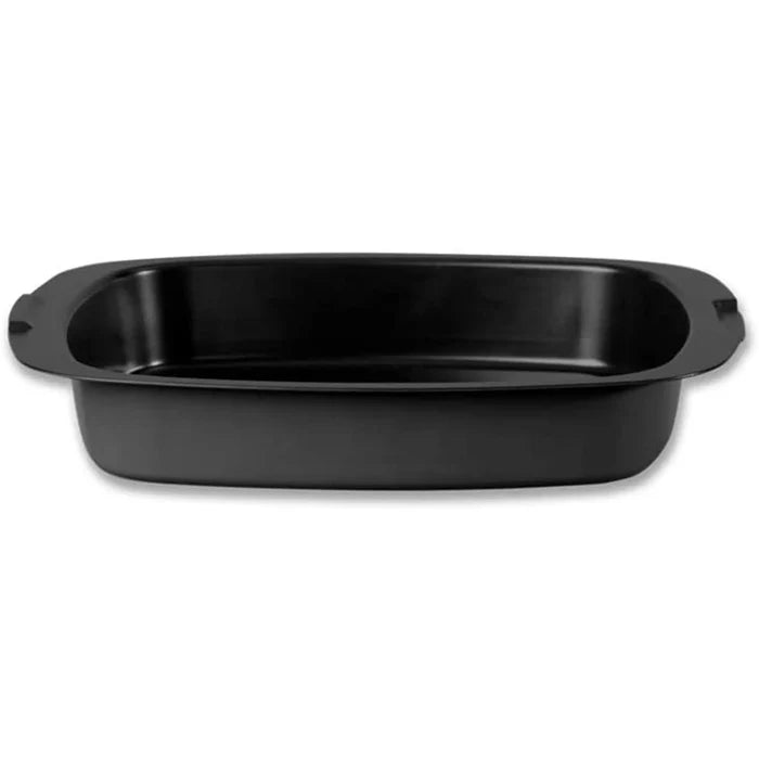 Black rectangular baking dish on a white background
