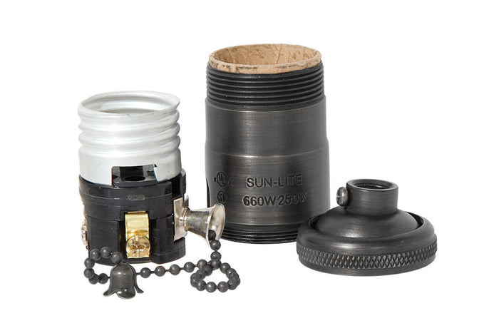 Heavy Turned Brass Socket with Antique BRONZE Finish, On/Off Pull Chain function, UNO Thread