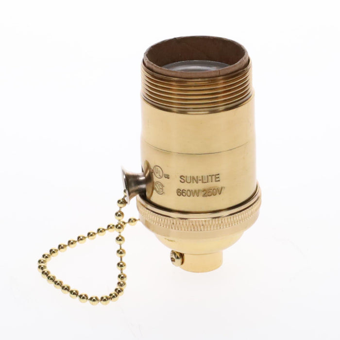 Heavy Turned Brass Socket with Polished & Lacquered Finish, On/Off Pull Chain function, UNO Thread (48255)