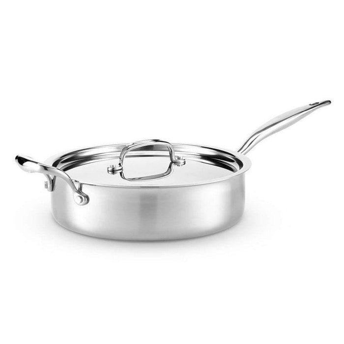 4 qt Heritage Steel 5-ply Stainless Sauté Pan with Lid displayed on a white background