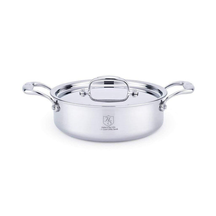 2.5 qt Heritage Steel 5-ply Stainless Sauteuse with Lid displayed on a white background