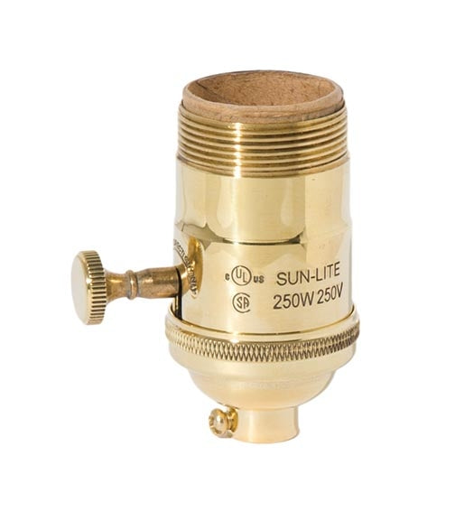 High Quality Polished Heavy Turned Brass On-Off Turn Knob Socket, E-26 w/UNO Thread