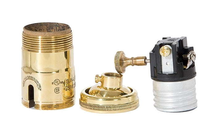 High Quality Polished Heavy Turned Brass On-Off Turn Knob Socket, E-26 w/UNO Thread