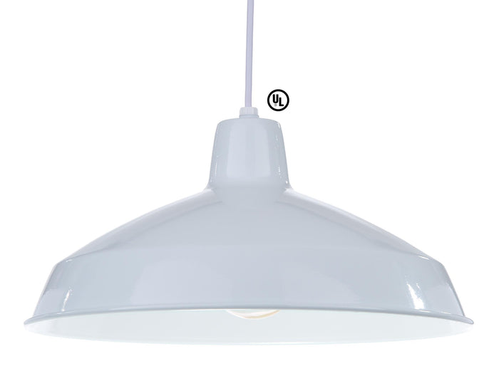 - DISCONTINUED - Industrial Style Metal Light Shade Pendant with White Finish