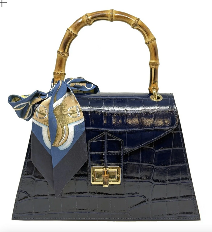 Italian Leather, Croc Embossed Handbag, camel