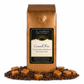 1 lb Coffee bag labeled 'Caramel Kiss' by J.L. Hufford with caramel candies and coffee beans on a white background