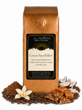 1 lb J.L. Hufford Castanza Special Blend coffee bag with coffee beans, powder mocha, vanilla sticks, shaved coconut, toffee bark, and blocks of caramel on a white background