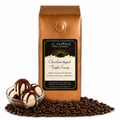 1 lb J.L. Hufford Chocolate-Dipped Triple Scoop Coffee bag with coffee beans and 4 vanilla scoops topped with chocolate syrup in front displayed on a white background