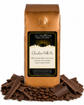 1 lb Chocolate Silk Pie coffee beans bag with coffee beans and chocolate shavings in front displayed on a white background