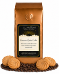 1 lb Cinnamon Butter Cookie coffee beans bag with coffee beans and cinnamon butter cookies in front displayed on a white background
