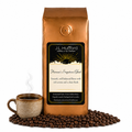 1 lb J.L. Hufford Herman's Signature Blend coffee bag with coffee beans and mug of coffee on a white background