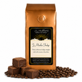 1 lb J.L. Hufford J Mocha Fudge coffee bag with coffee beans and fudge blocks on a white background