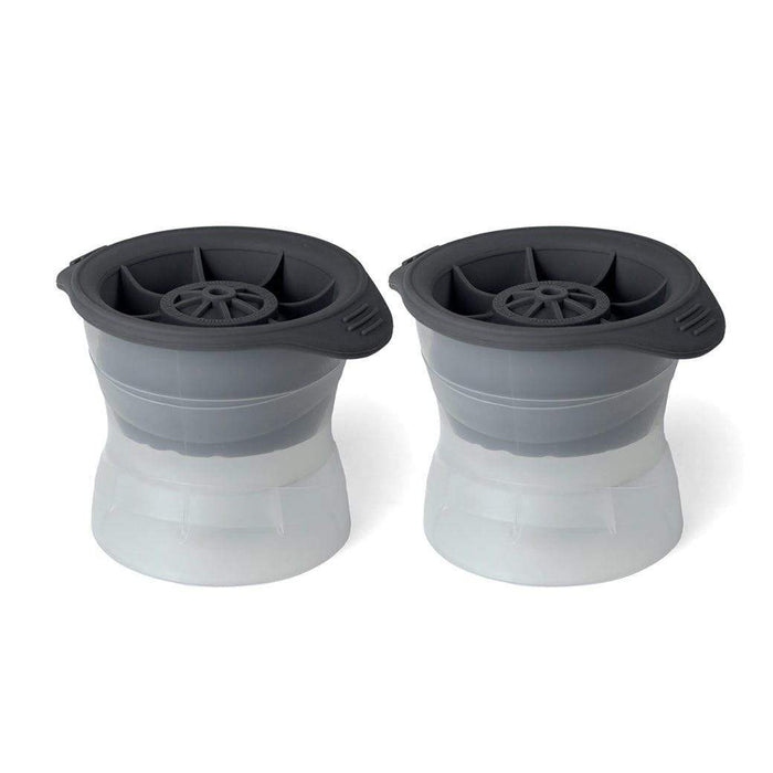J.L. Hufford Wine, Bar & Ice Tools Set of 2 Sphere Ice Molds with black top and clear bottom displayed on a white background