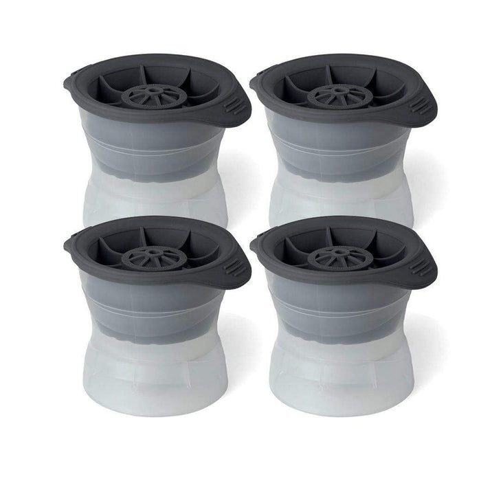 J.L. Hufford Wine, Bar & Ice Tools Set of 4 Sphere Ice Molds with black top and clear bottom displayed on a white background