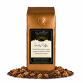 1 lb J.L. Hufford Sticky Toffee Coffee with coffee beans and roasted almonds and walnuts in front displayed on a white background