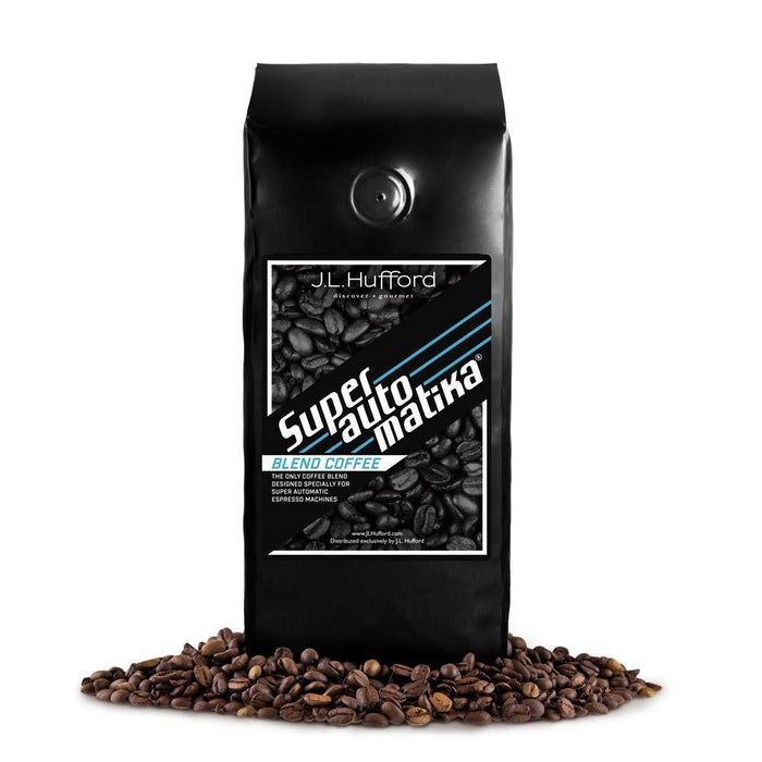 1 lb J.L. Hufford Superautomatika Blend Coffee bag with coffee beans in front displayed on a white background