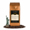 1 lb J.L. Hufford The New Yorker Blend coffee bag with coffee beans and statue of liberty on a white background