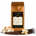 1 lb Toasted Marshmallow coffee beans bag with coffee beans, toasted marshmallows, and vanilla sticks in front displayed on a white background