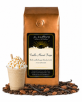1 lb J.L. Hufford Vanilla Almond Frappe coffee bag with coffee beans, almonds, vanilla sticks, and frappe on a white background