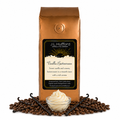 1 lb J.L. Hufford Vanilla Buttercream coffee bag with coffee beans, vanilla sticks, and bowl of buttercream on a white background
