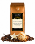 1 lb J.L. Hufford Vanilla Caramel Twist coffee bag with coffee beans, vanilla sticks, and vanilla caramel twist ice cream on a white background