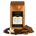 1 lb J.L. Hufford Vanilla Coffee Crunch coffee bag with coffee beans, vanilla sticks, and toffee bark on a white background