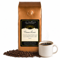 1 lb J.L. Hufford Vienna Roast coffee bag with coffee beans and mug of coffee on a white background